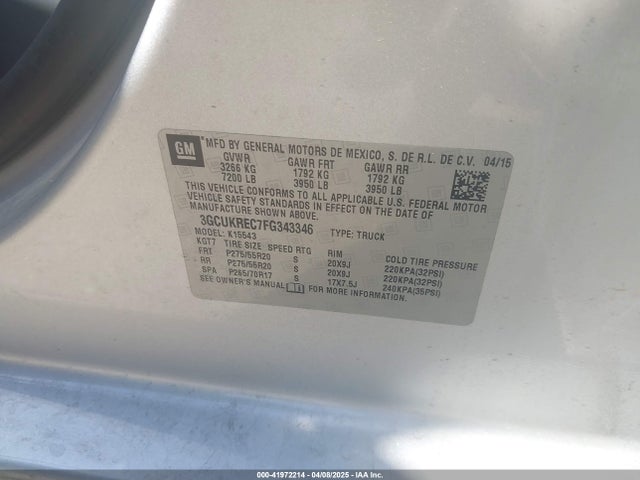 3GCUKREC7FG343346 Chevrolet Silverado 1500 1lt