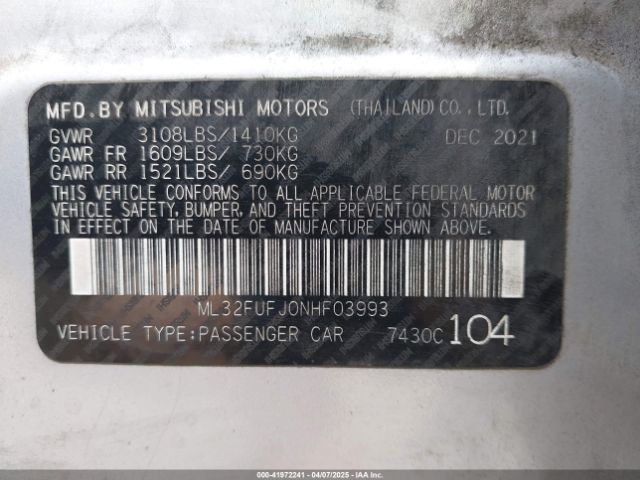 2022 MITSUBISHI MIRAGE G4 ML32FUFJ0NHF03993 Photo 8