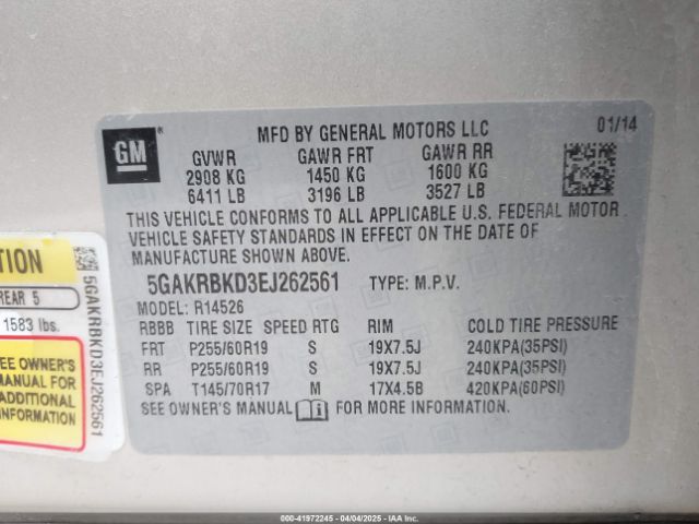 5GAKRBKD3EJ262561 Buick Enclave Leather