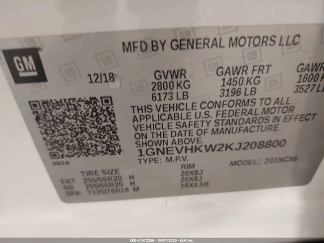 1GNEVHKW2KJ208800 Chevrolet Traverse 3lt