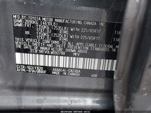 2T3F1RFV0LW092788 Toyota RAV4 LE