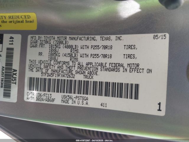 5TFDW5F19FX472632 Toyota Tundra Sr5 5.7l V8