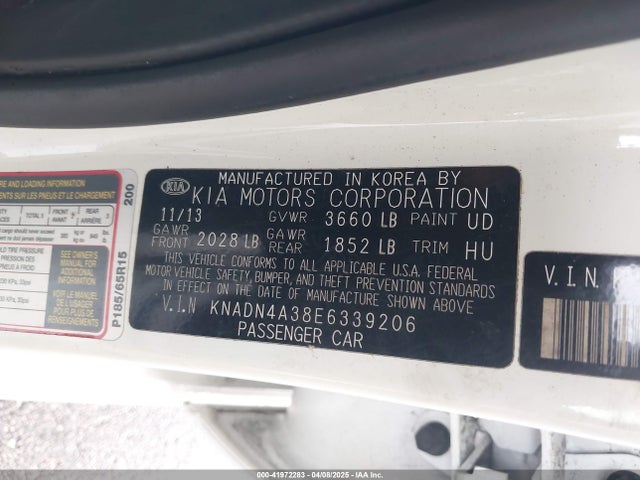 KNADN4A38E6339206 KIA RIO EX
