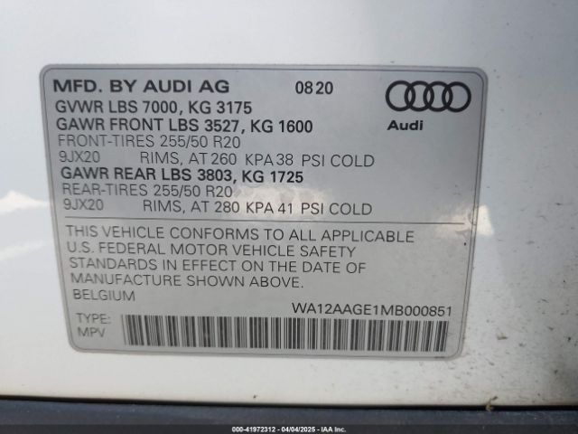 WA12AAGE1MB000851 Audi E-tron Sportback Premium Plus Quattro