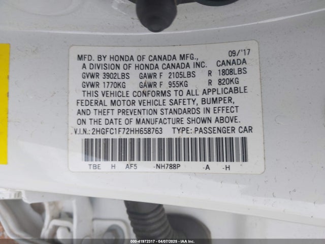 2HGFC1F72HH658763 Honda Civic Ex-l