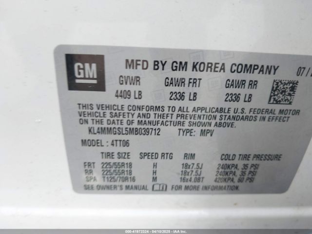 KL4MMGSL5MB039712 Buick Encore Gx Awd Essence