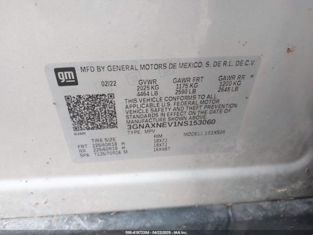 3GNAXNEV1NS153060 Chevrolet Equinox Fwd Premier