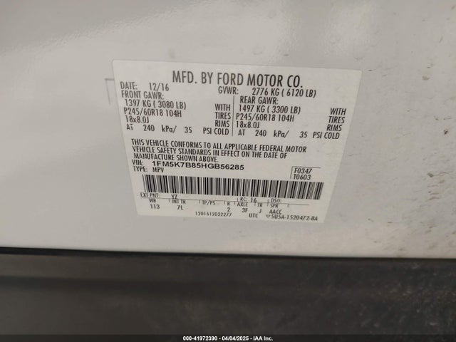 1FM5K7B85HGB56285 Ford Explorer