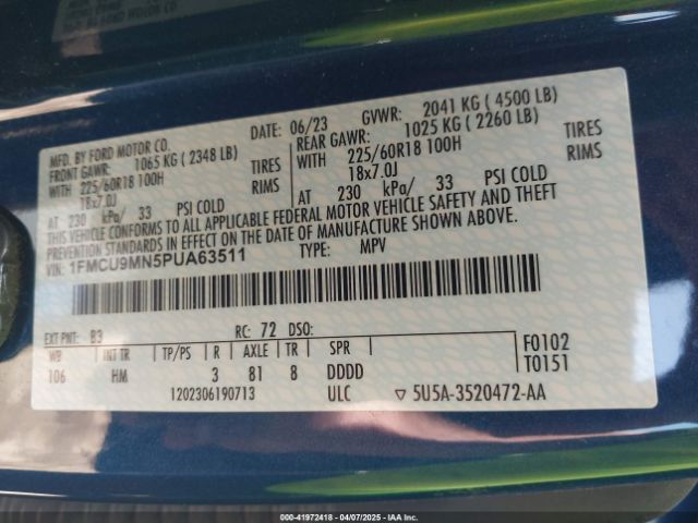 1FMCU9MN5PUA63511 Ford Escape St-line