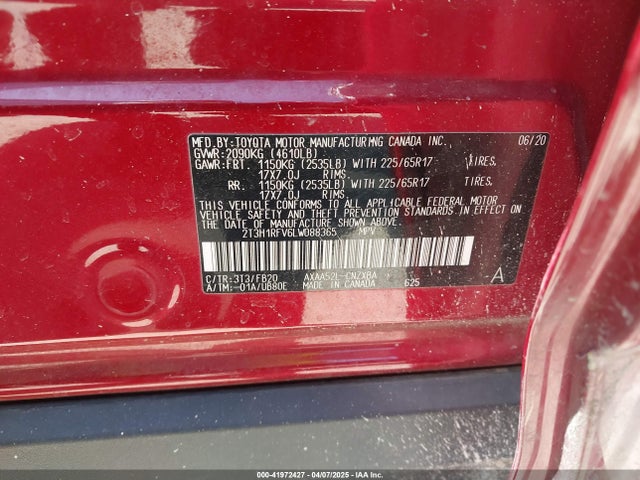 2T3H1RFV6LW088365 Toyota RAV4 LE