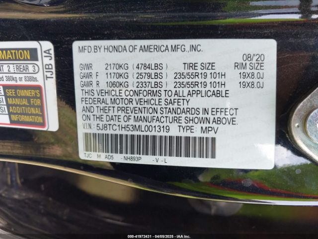 5J8TC1H53ML001319 Acura Rdx Technology Package