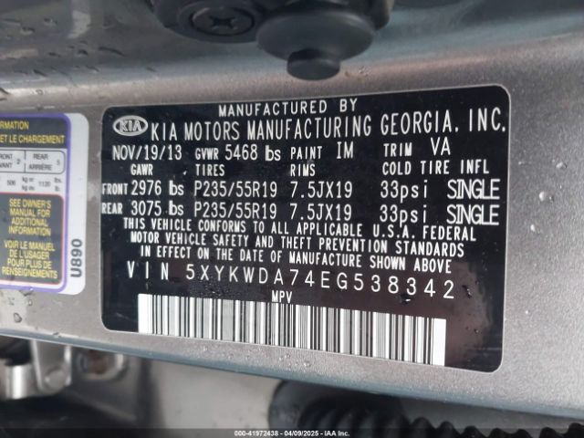 5XYKWDA74EG538342 KIA Sorento Limited V6