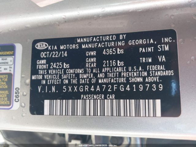 5XXGR4A72FG419739 KIA OPTIMA SX