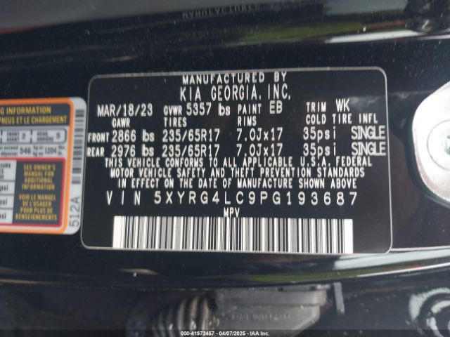 5XYRG4LC9PG193687 KIA SORENTO LX