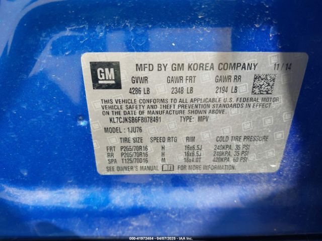 KL7CJKSB6FB078491 Chevrolet Trax 1ls