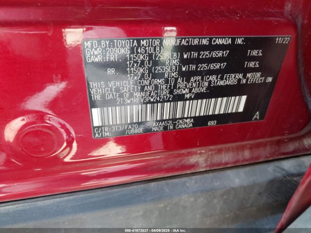2T3W1RFV3PW242172 Toyota Rav4 Xle