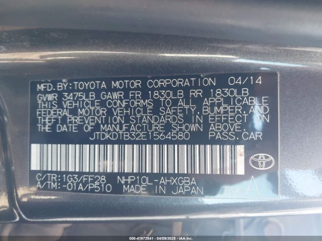 JTDKDTB32E1564580 Toyota Prius C Three