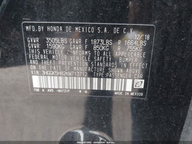 3HGGK5H82KM713712 Honda FIT EX