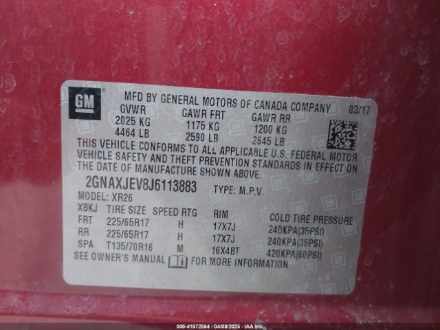 2GNAXJEV8J6113883 Chevrolet EQUINOX LT