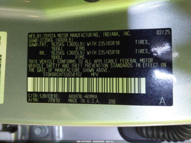 5TDKBRCH7SS658102 Toyota Highlander Hybrid Xle