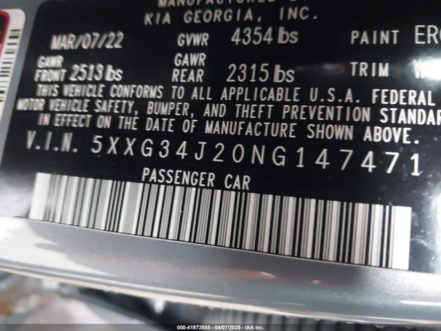 5XXG34J20NG147471 KIA K5 EX