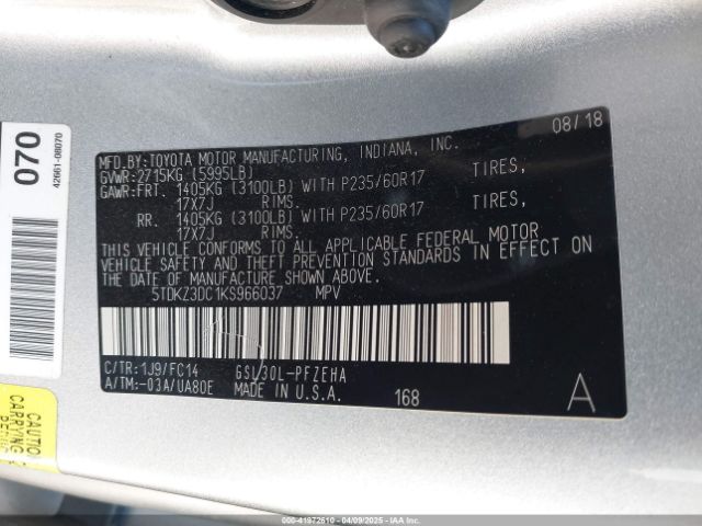 5TDKZ3DC1KS966037 Toyota 2gr-fks