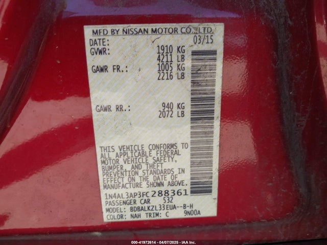 Nissan Altima 2.5 Sv 2015 1N4AL3AP3FC288361 Image 9