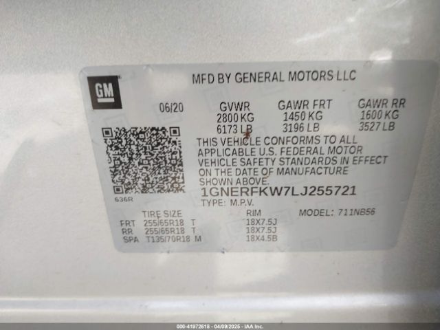 1GNERFKW7LJ255721 Chevrolet Traverse Fwd Ls