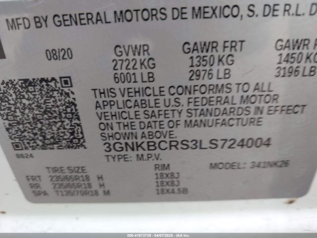 3GNKBCRS3LS724004 Chevrolet Blazer Fwd 2lt