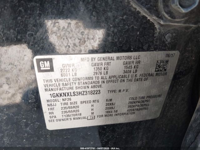 1GKKNXLS3HZ318223 GMC Acadia Denali