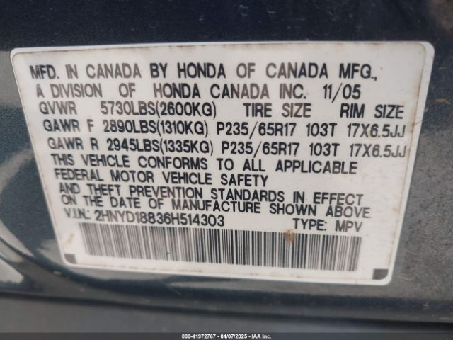 2006 ACURA MDX 2HNYD18836H514303 Photo 8