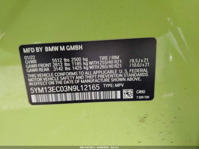 5YM13EC03N9L12165 BMW X3 M