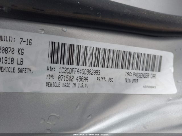 1C3CDFFA4GD802093 Dodge Dart Sxt Sport Blacktop