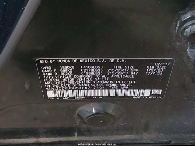 3CZRU6H5XHM717104 Honda HR-V EX