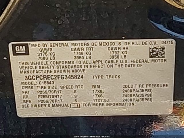 3GCPCREC2FG345824 Chevrolet Silverado 1500 1lt