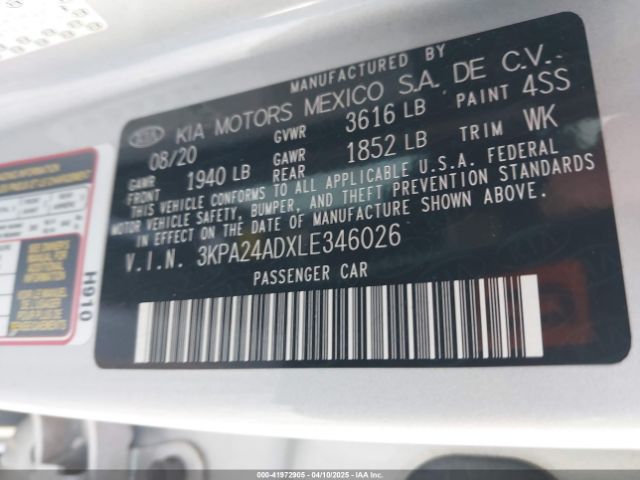 3KPA24ADXLE346026 KIA RIO S