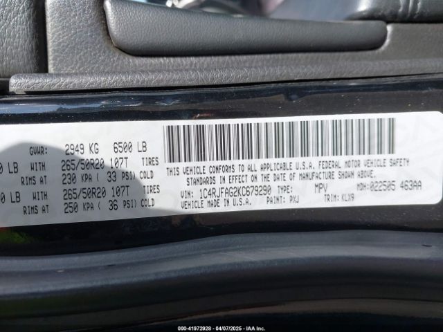 1C4RJFAG2KC679290 Jeep Grand Cherokee Altitude 4x4