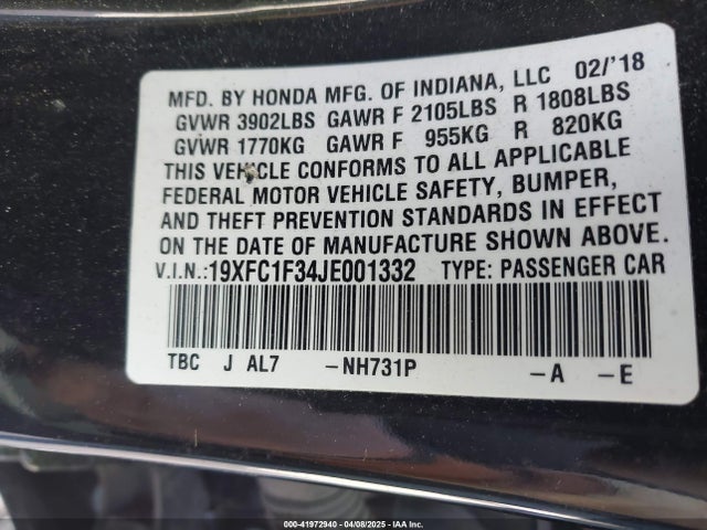 19XFC1F34JE001332 Honda Civic Ex-t