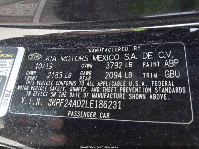 3KPF24AD2LE186231 KIA Forte Lxs
