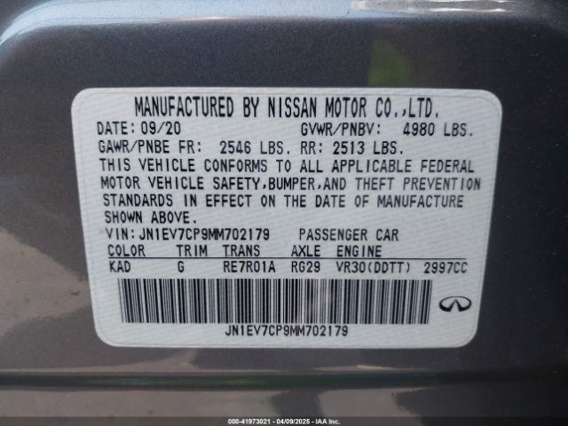 JN1EV7CP9MM702179 Infiniti Q50 Sensory