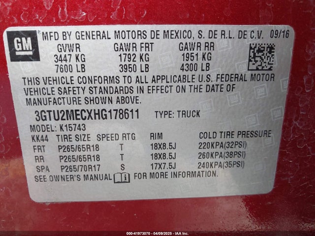 3GTU2MECXHG178611 GMC Sierra 1500 Sle