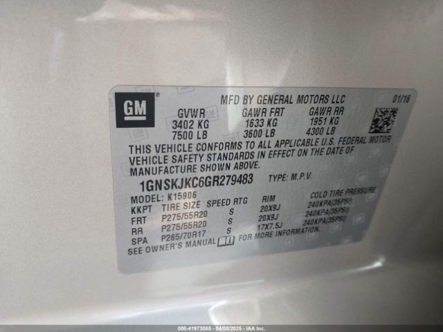 1GNSKJKC6GR279483 Chevrolet Suburban Ltz