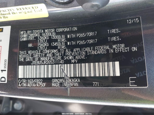 JTEBU5JR2G5311140 Toyota 4RUNNER SR5