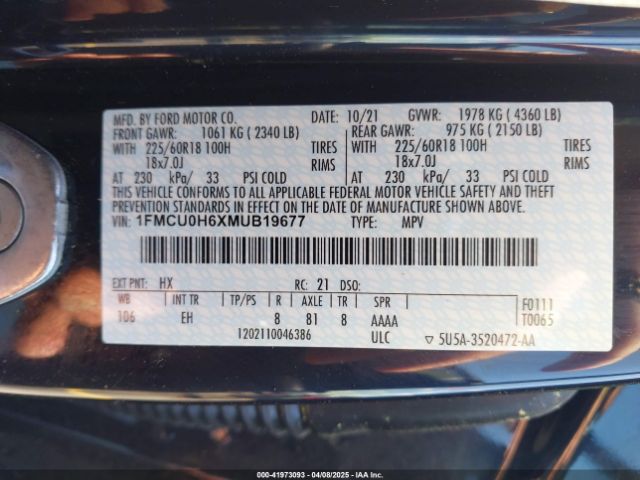 1FMCU0H6XMUB19677 Ford ESCAPE SEL