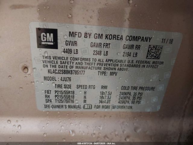KL4CJ2SB8KB785177 Buick Encore Awd Sport Touring