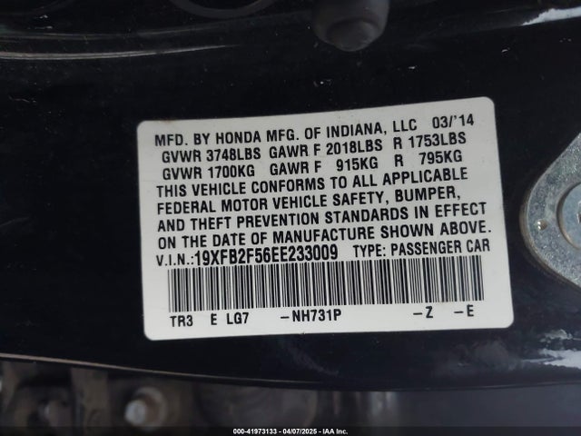 Honda Civic Lx 2014 19XFB2F56EE233009 Image 9