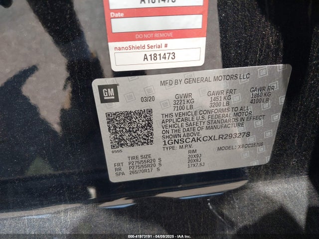 1GNSCAKCXLR293278 Chevrolet Tahoe 2wd Ls