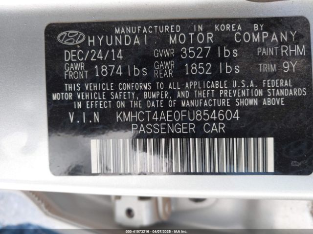 KMHCT4AE0FU854604 Hyundai ACCENT GLS