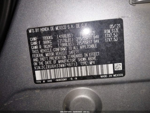 3CZRU6H33MM746713 Honda Hr-v Awd Lx