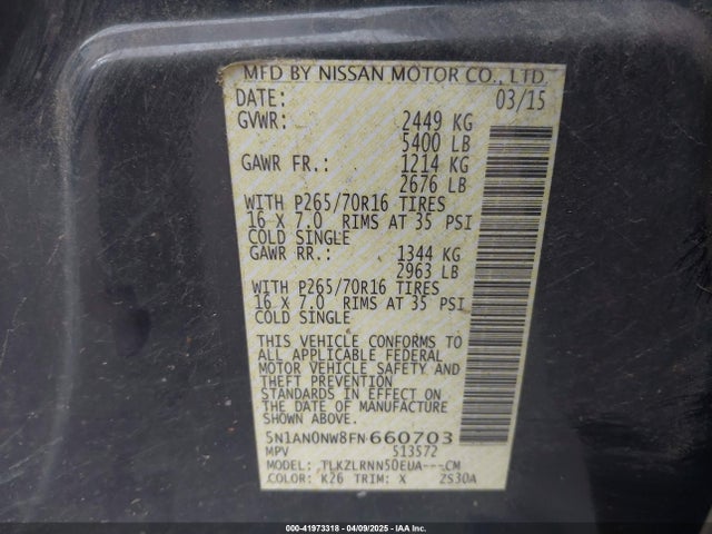 5N1AN0NW8FN660703 Nissan Xterra S